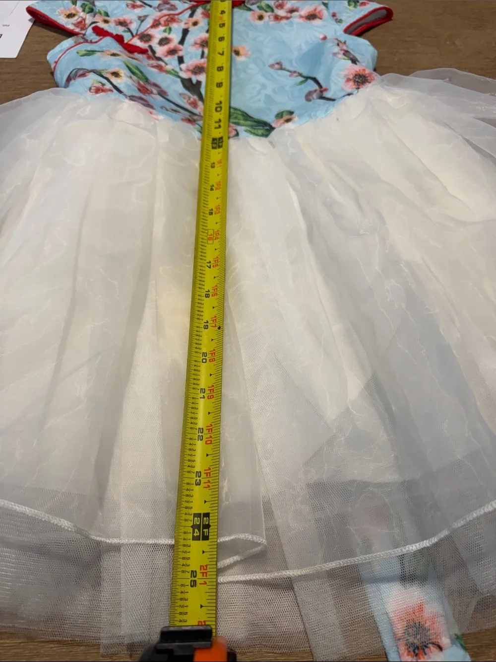 Girls Floral Cherry Blossom Chinese New Year Dress with Cream Tulle Skirt